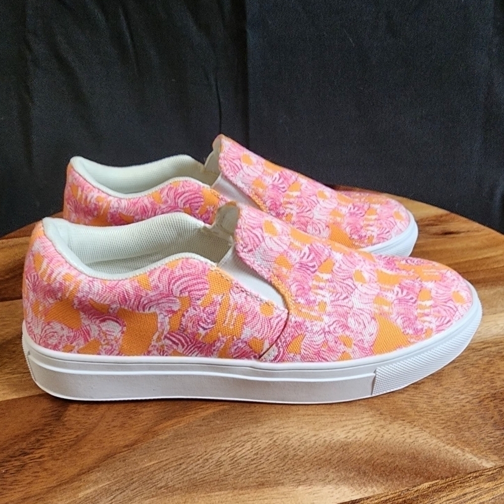 Leo & Teddy Pink And Orange Slip On Canvas Shoes Women's Size 5. - Picture 7 of 8